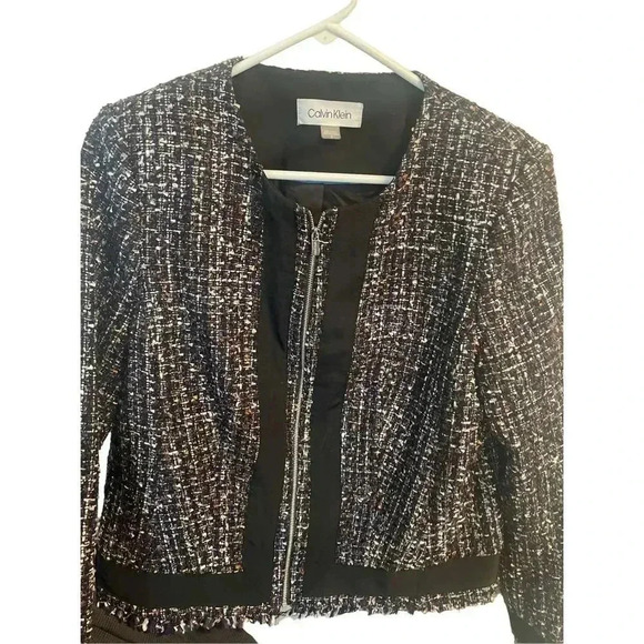 Calvin Klein tweed metallic wool blend zip up blazer jacket size 12 - Picture 1 of 7